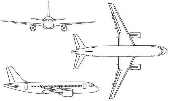 Plan 3 vues du Airbus A319CJ