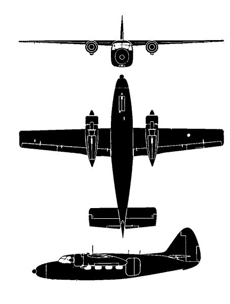 Plan 3 vues du Percival P-50 Prince / P-57 Sea Prince