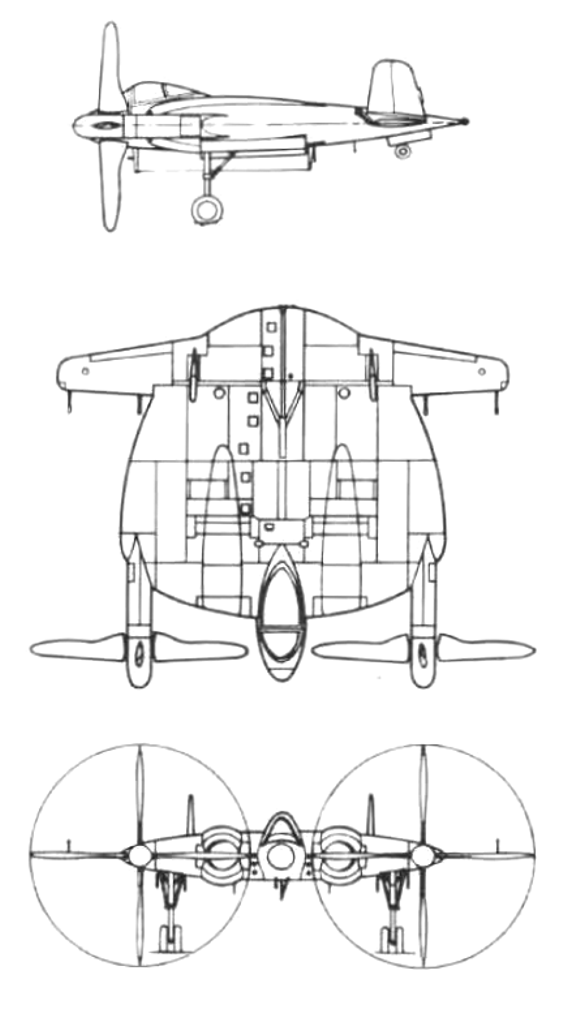 Plan 3 vues du Vought XF5U