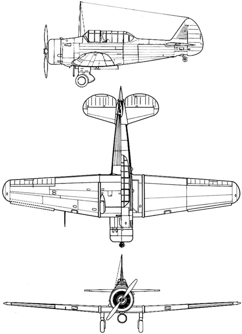 Plan 3 vues du North American BT-9