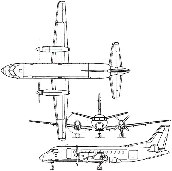 Plan 3 vues du Saab 340