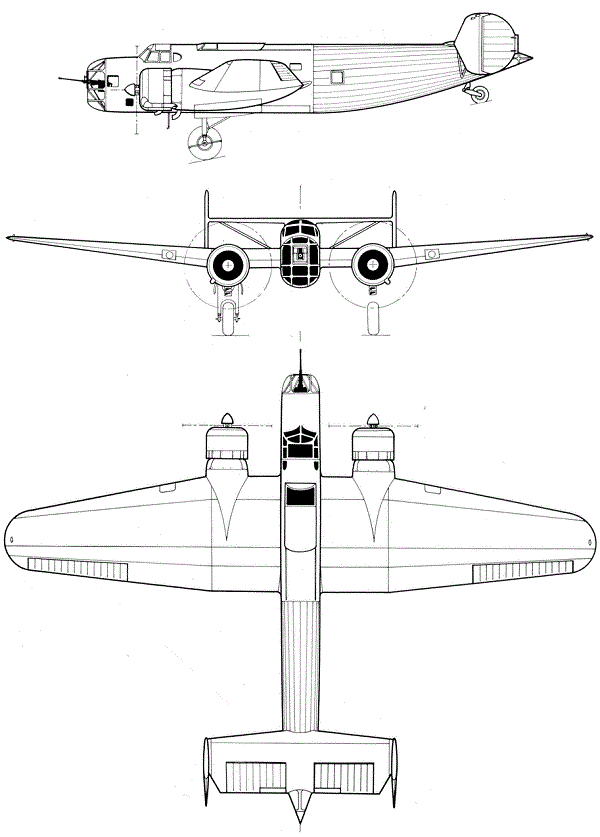 Plan 3 vues du Fokker T.V