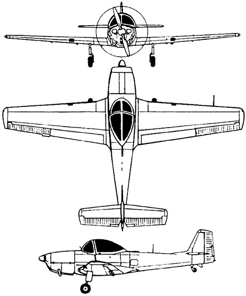 Plan 3 vues du Piaggio P.148