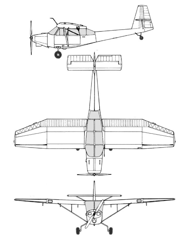 Plan 3 vues du Convair L-13 Grasshopper