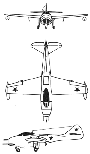 Plan 3 vues du Mikoyan-Gurevich MiG-9 'Fargo'