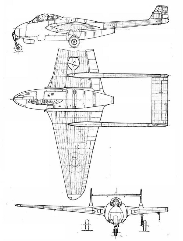 Plan 3 vues du De Havilland D.H.102 Sea Vampire