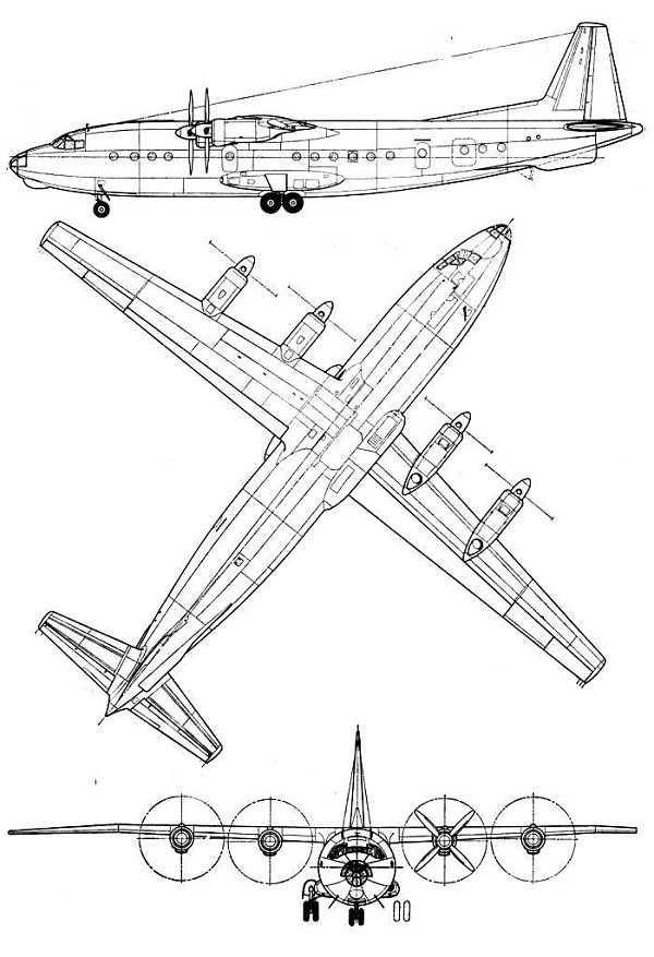 Plan 3 vues du Antonov An-10 ‘Cat’