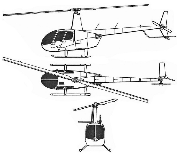 Plan 3 vues du Robinson R44 Raven