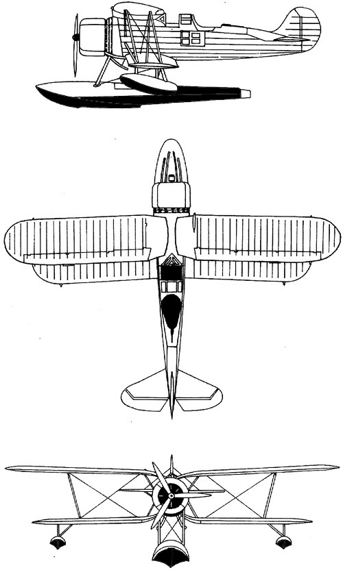 Plan 3 vues du Meridionali Ro.43