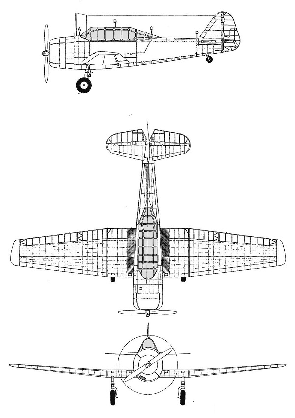 Plan 3 vues du Kaiser-Fleetwings BT-12 Sophomore