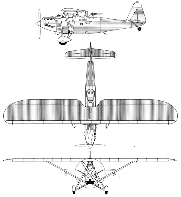 Plan 3 vues du Potez 39