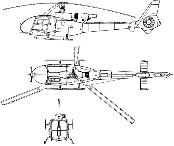 Plan 3 vues du Westland Gazelle