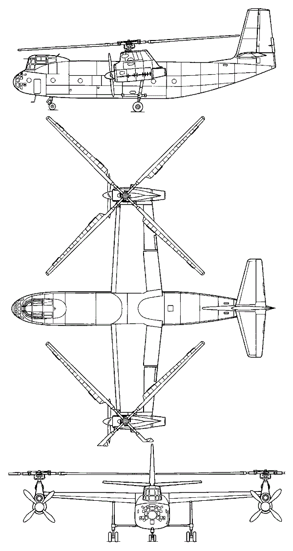 Plan 3 vues du Kamov Ka-22 Vintokryl ‘Hoop’