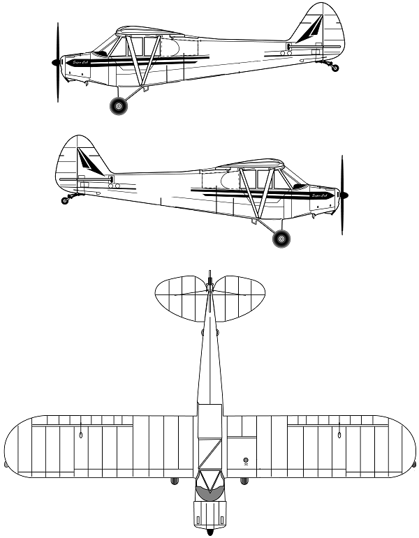 Plan 3 vues du Piper L-18 / L-21 Super Cub