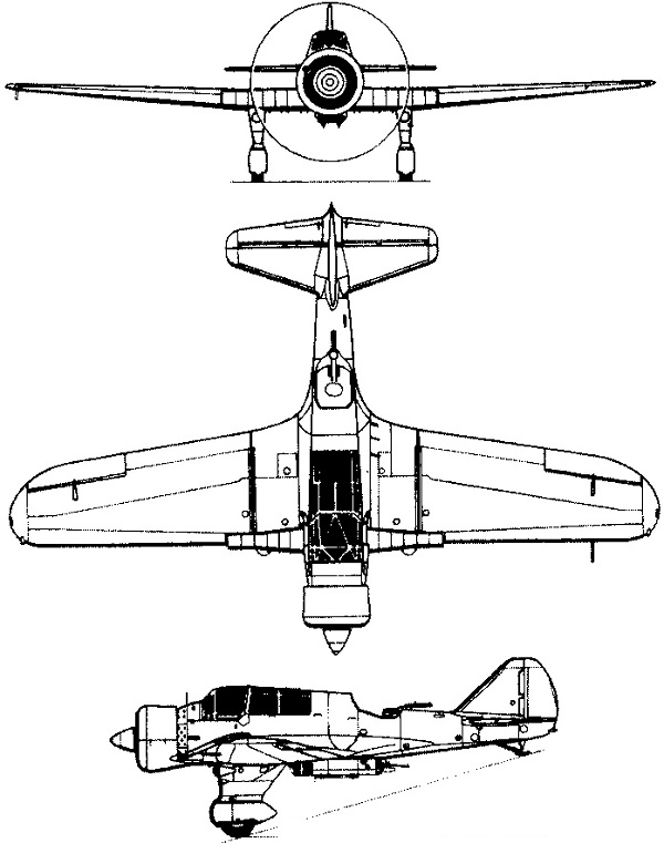 Plan 3 vues du P.Z.L. P.23 Karaš