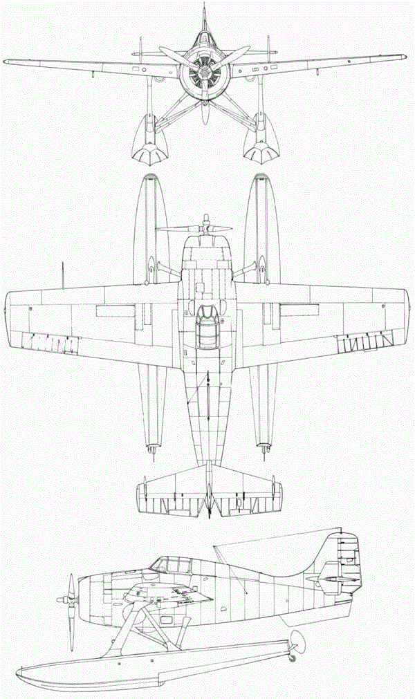 Plan 3 vues du Grumman XF4F-3S Wildcatfish