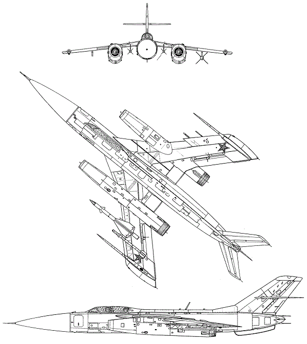 Plan 3 vues du Yakovlev Yak-28 ‘Firebar’