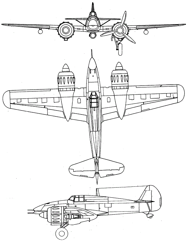 Plan 3 vues du Meridionali Ro.57