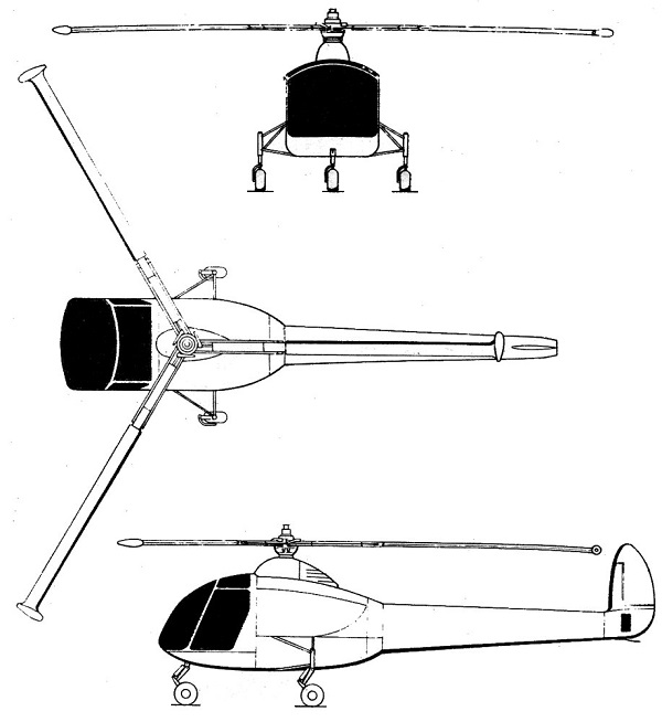 Plan 3 vues du Sud-Ouest SO.1100 Ariel