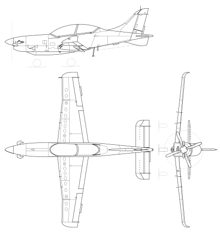 Plan 3 vues du P.Z.L. PZL-130 Orlik