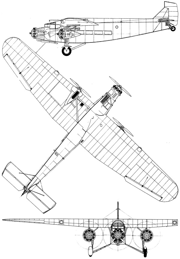 Plan 3 vues du Ford 4-AT / 5-AT Trimotor