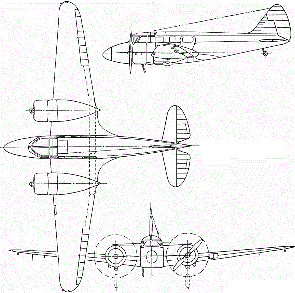 Plan 3 vues du Airspeed AS.65 Consul