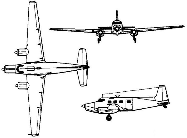 Plan 3 vues du De Havilland Australia DHA-3 Drover