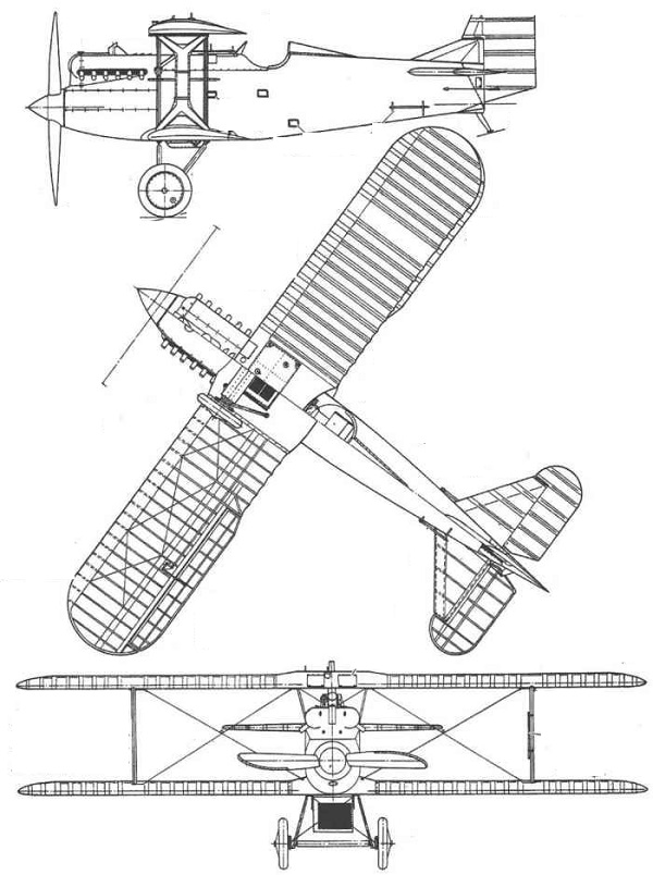 Plan 3 vues du Grigorovich I-2