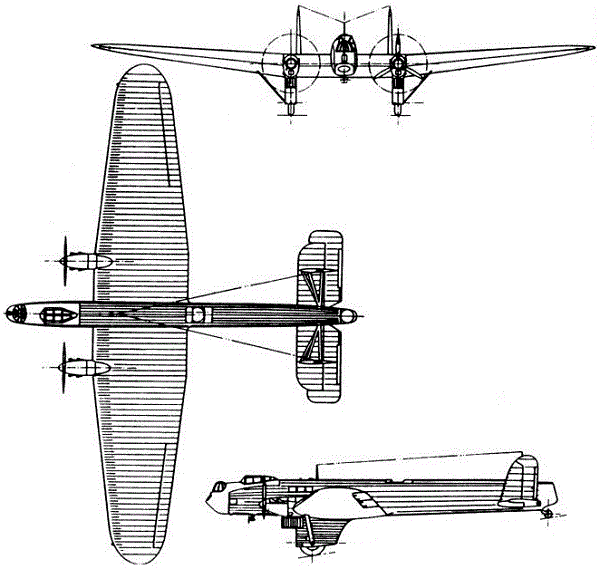 Plan 3 vues du Fairey Hendon