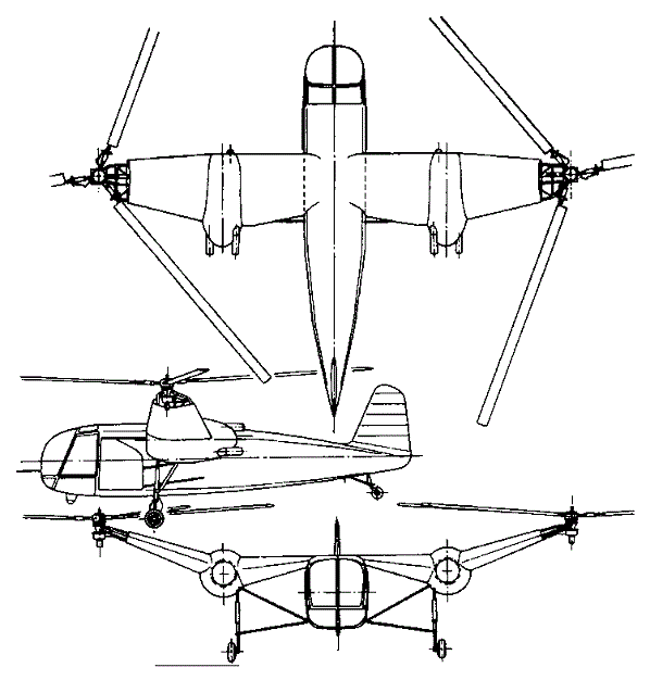 Plan 3 vues du McDonnell XHJH Whirlaway