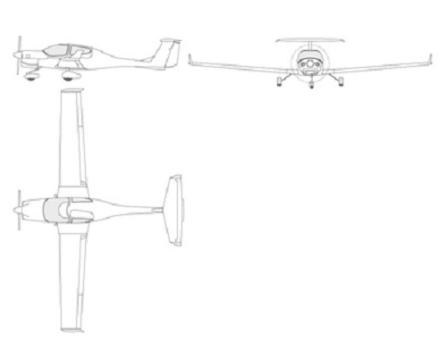 Plan 3 vues du Diamond DA40 Diamond Star