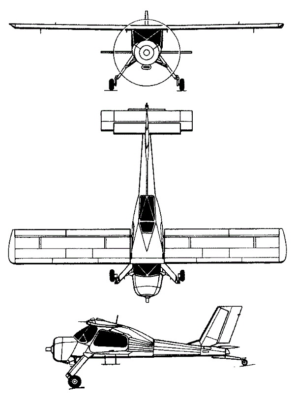 Plan 3 vues du P.Z.L. PZL-104 Wilga