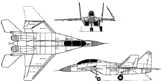 Plan 3 vues du Mikoyan MiG-29K 'Fulcrum-D'