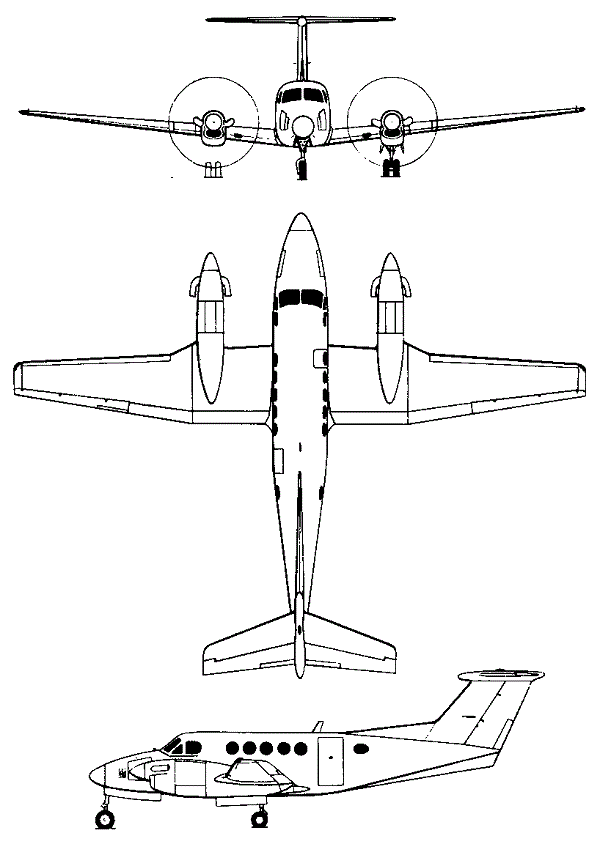 Plan 3 vues du Beechcraft Super King Air