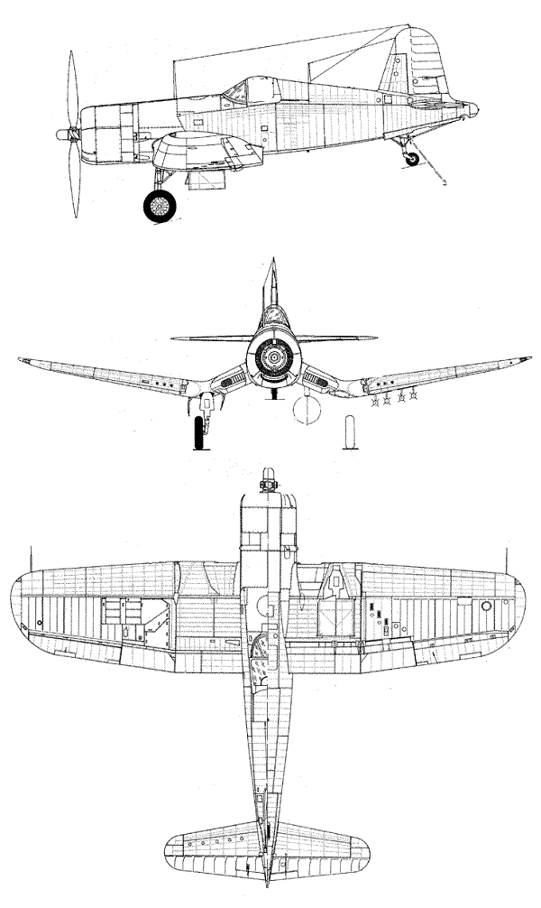 Plan 3 vues du Vought AU Corsair