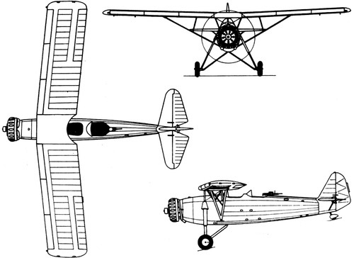 Plan 3 vues du R.W.D. RWD-14 Czapla