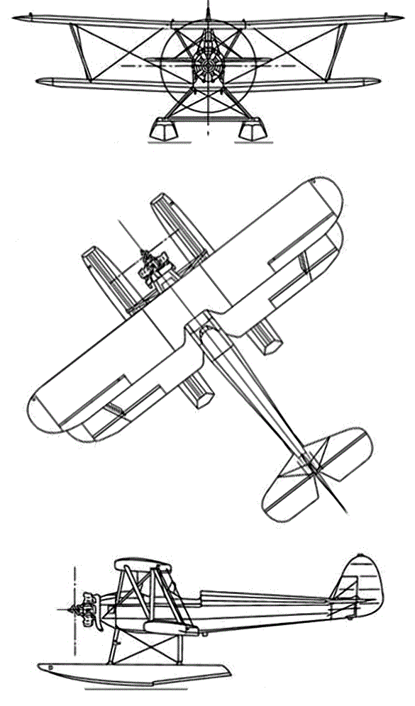 Plan 3 vues du Yokosuka K4Y ‘Birch’