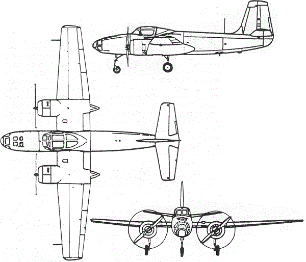Plan 3 vues du Yakovlev Yak-200 ‘Mint’
