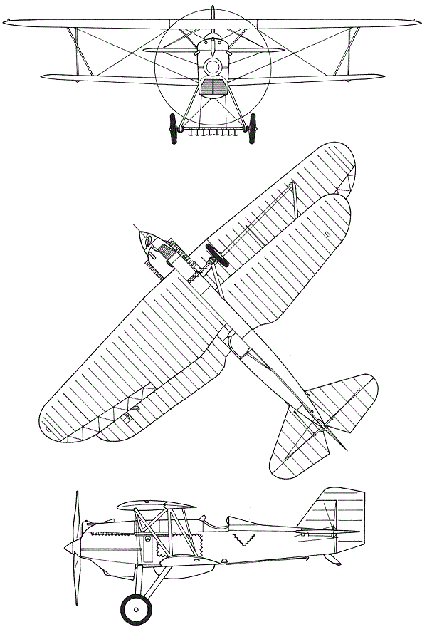 Plan 3 vues du Curtiss F6C Hawk