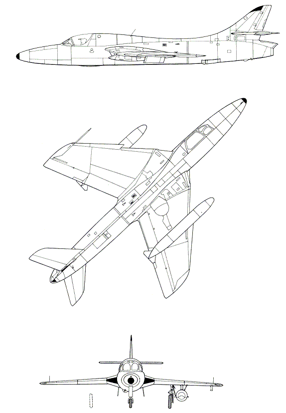 Plan 3 vues du Hawker Hunter Trainer