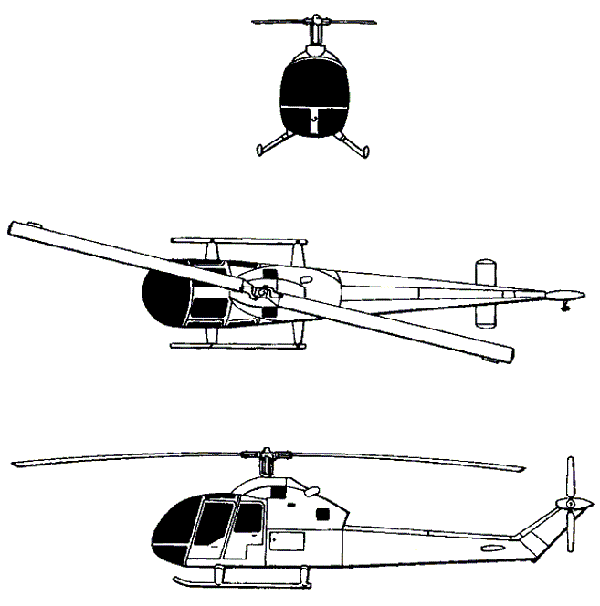 Plan 3 vues du Hiller OH-5 Pegasus
