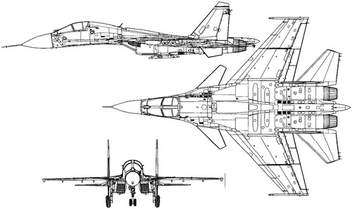 Plan 3 vues du Sukhoi Su-27KUB ‘Flanker-D’