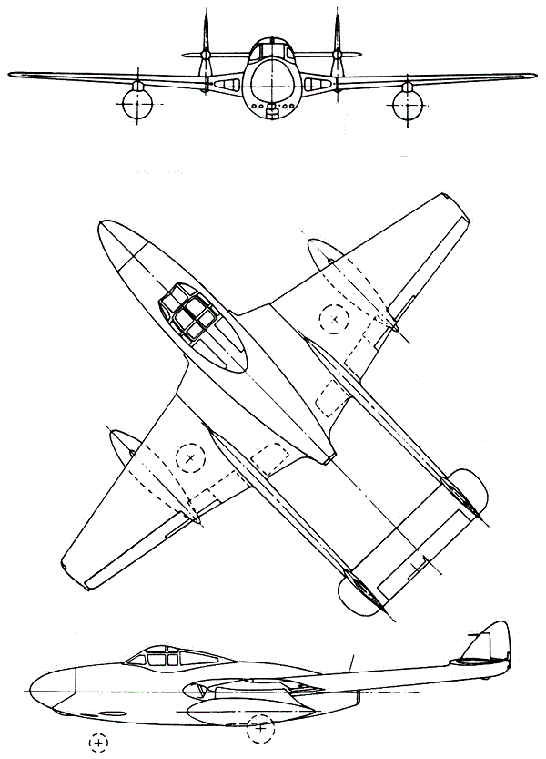 Plan 3 vues du De Havilland D.H.113 Night Vampire
