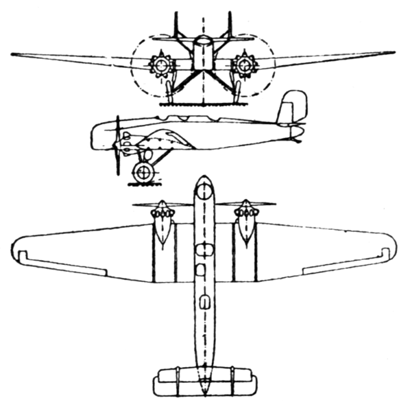 Plan 3 vues du Junkers K-37