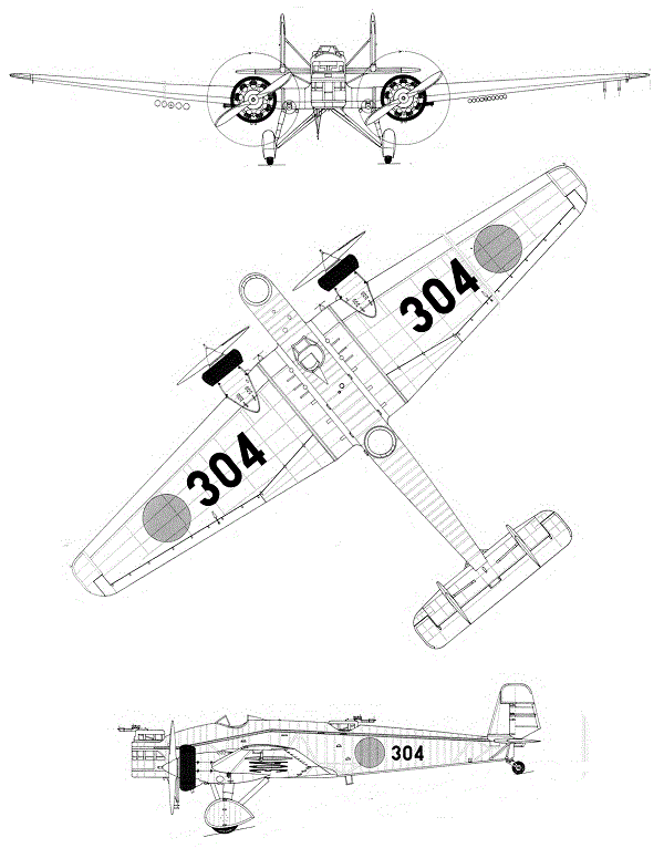 Plan 3 vues du Mitsubishi Ki-2 'Louise'