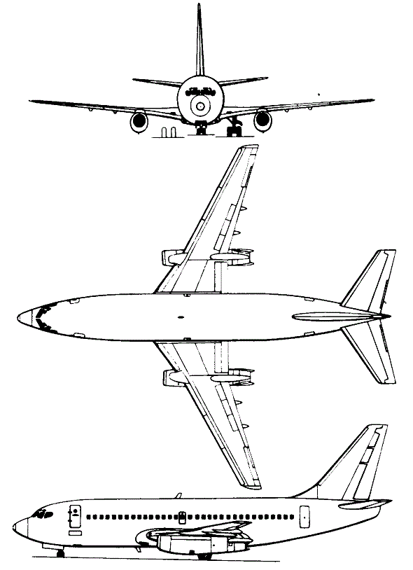 Plan 3 vues du Boeing 737