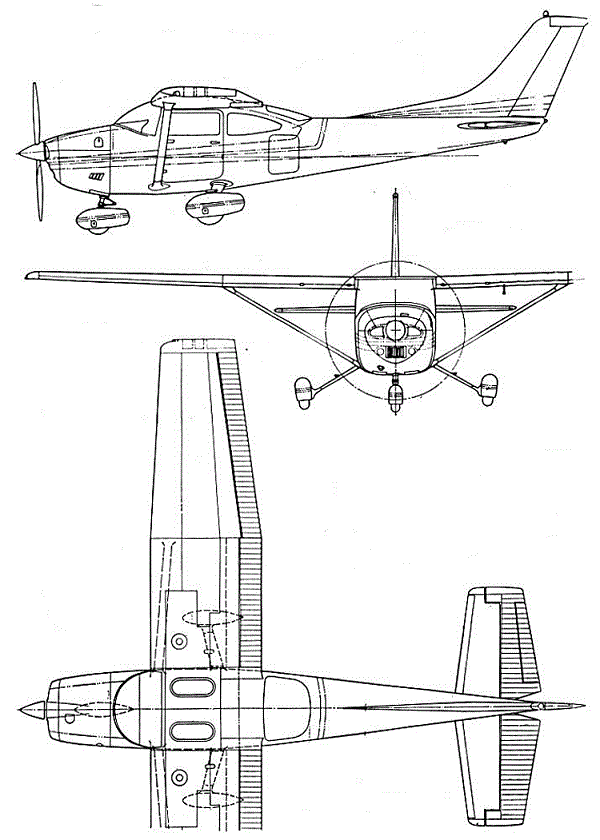Plan 3 vues du Cessna 182 Skylane