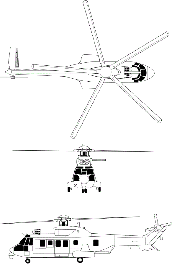 Plan 3 vues du Airbus Helicopters H225M