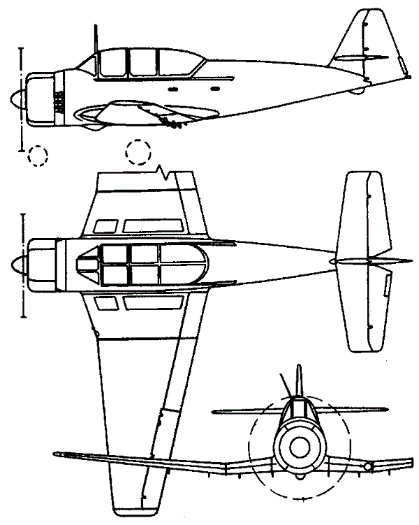 Plan 3 vues du P.Z.L. TS-8 Bies