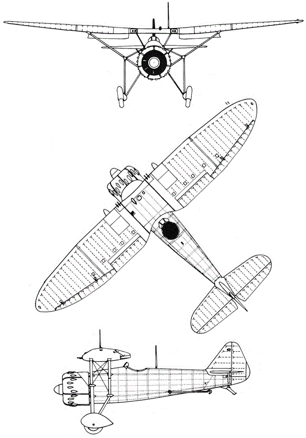 Plan 3 vues du Dewoitine D.37